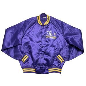 Vintage 80s RARE Chalk Line NFL Minnesota Vikings Purple Satin Bomber Jacket - L